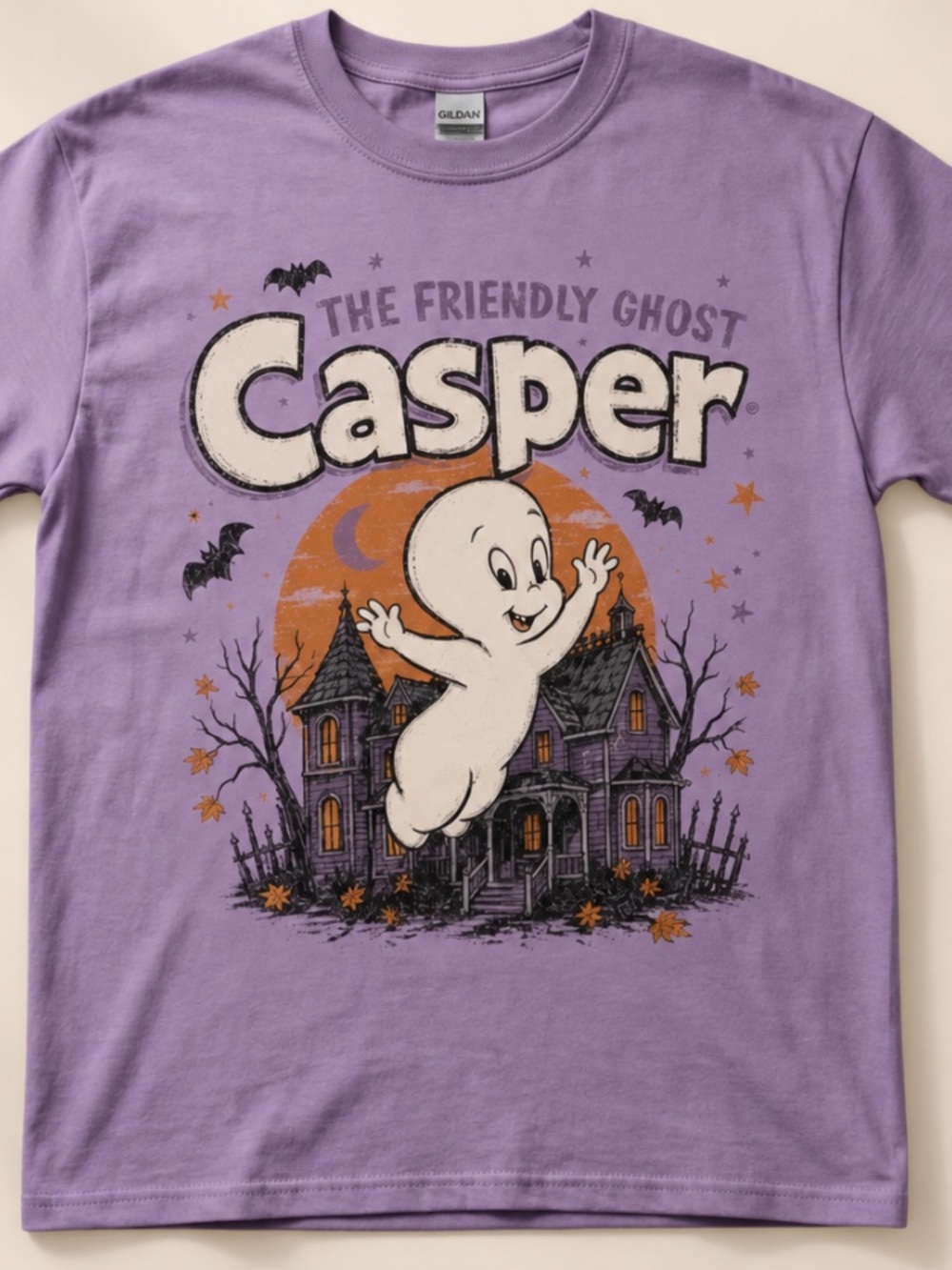 Casper The Friendly Ghost Haunted House Bats Moon Vintage Purple T-Shirt
